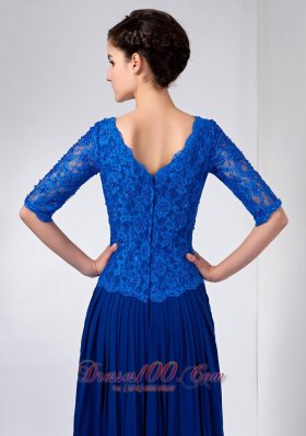 Blue Column Mothers Dresses V-neck Beading Ankle-length