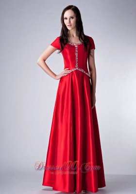 Red Scoop Bridesmaid Dress Satin Beading