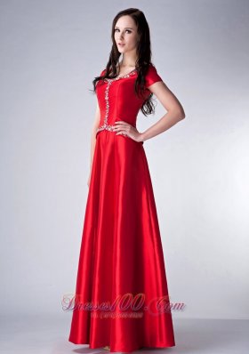 Red Scoop Bridesmaid Dress Satin Beading