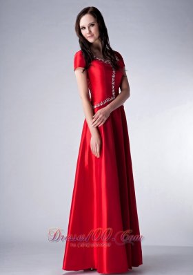 Red Scoop Bridesmaid Dress Satin Beading