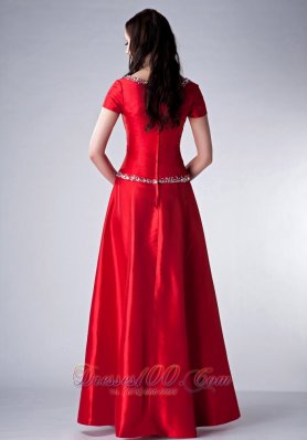 Red Scoop Bridesmaid Dress Satin Beading