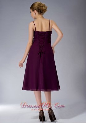 Burgundy Straps Knee-length Chiffon Mothers Dresses