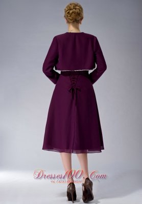 Burgundy Straps Knee-length Chiffon Mothers Dresses