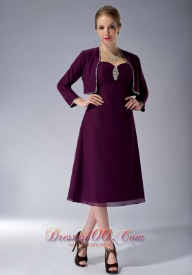 Burgundy Straps Knee-length Chiffon Mothers Dresses