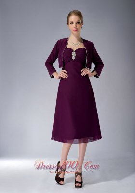 Burgundy Straps Knee-length Chiffon Mothers Dresses