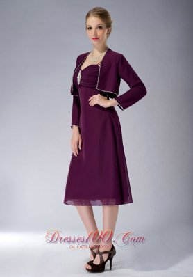 Burgundy Straps Knee-length Chiffon Mothers Dresses