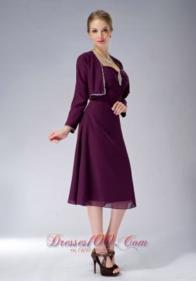 Burgundy Straps Knee-length Chiffon Mothers Dresses