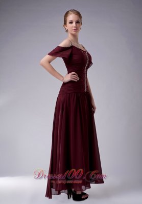 Burgundy Empire Straps Dress For Mothers Ankle-length