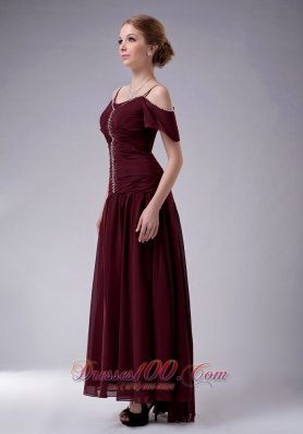 Burgundy Empire Straps Dress For Mothers Ankle-length