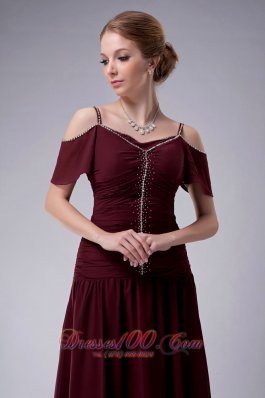 Burgundy Empire Straps Dress For Mothers Ankle-length