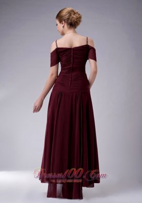 Burgundy Empire Straps Dress For Mothers Ankle-length