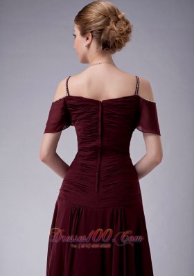 Burgundy Empire Straps Dress For Mothers Ankle-length