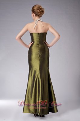 Olive Green Halter Mother Of The Bride Dress Ankle-length