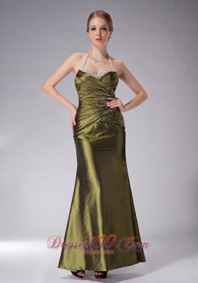 Olive Green Halter Mother Of The Bride Dress Ankle-length