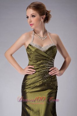 Olive Green Halter Mother Of The Bride Dress Ankle-length