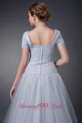 Gray Square Mother Of The Bride Dress Tulle Appliques