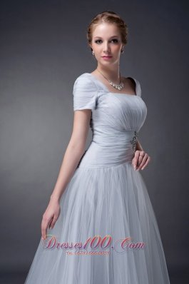 Gray Square Mother Of The Bride Dress Tulle Appliques