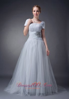 Gray Square Mother Of The Bride Dress Tulle Appliques