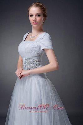 Gray Square Mother Of The Bride Dress Tulle Appliques