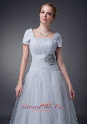 Gray Square Mother Of The Bride Dress Tulle Appliques