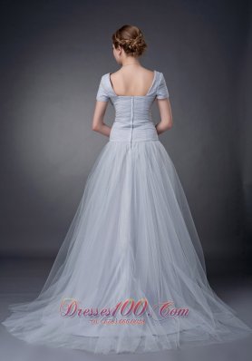 Gray Square Mother Of The Bride Dress Tulle Appliques