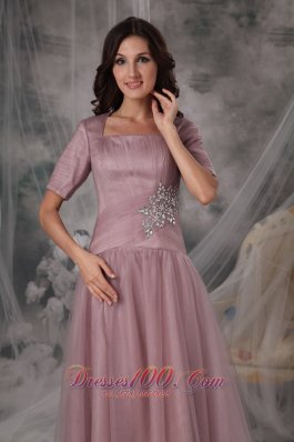 Square Neck Half Sleeves Sweep Train Mother Of The Bride Dress