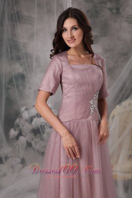 Square Neck Half Sleeves Sweep Train Mother Of The Bride Dress