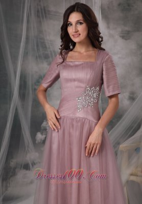 Square Neck Half Sleeves Sweep Train Mother Of The Bride Dress