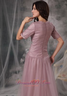 Square Neck Half Sleeves Sweep Train Mother Of The Bride Dress