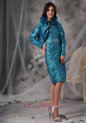 Turquoise Column Ruched Mom's Dress With Jacket