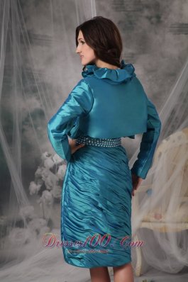 Turquoise Column Ruched Mom's Dress With Jacket