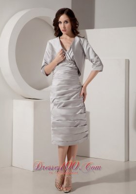 Pleated Taffeta V-Neck Short Mother Of The Bride Dress