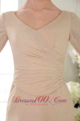 Half Sleeves Champagne V-Neck Mother Of The Bride Dress