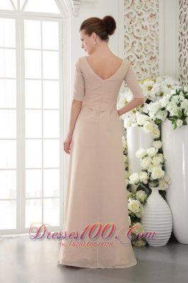 Half Sleeves Champagne V-Neck Mother Of The Bride Dress