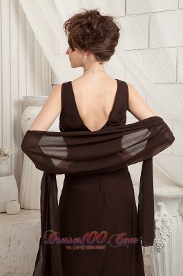 Brown V-Neck Ruched Chiffon Mother In Law Dress