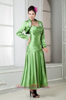 Spring Green Ruched Tea-Length Mothers Dresses For Weddings