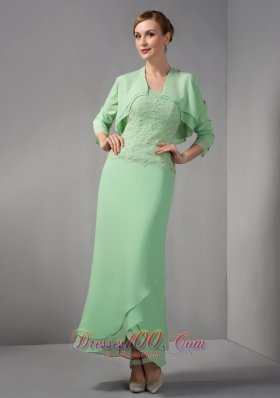 Apple Green Lace Ankle Length Mother Of Bridal Dress