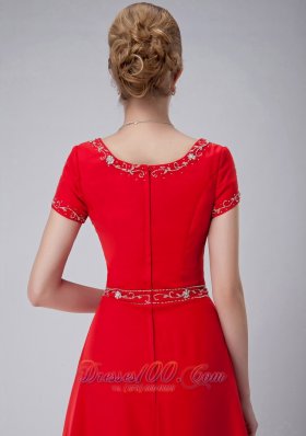 Red Scoop Short Sleeves Mother In Law Dress