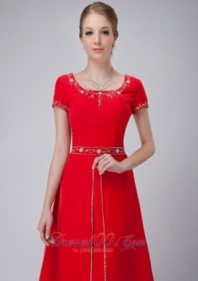 Red Scoop Short Sleeves Mother In Law Dress