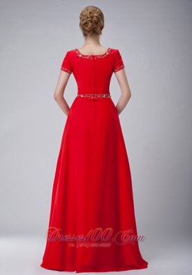 Red Scoop Short Sleeves Mother In Law Dress