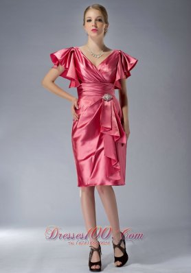 Mother Of The Bride Dress With Ruffles V-Neck Short