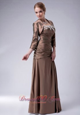 Ruched Brown Taffeta Mothers Dresses For Weddings