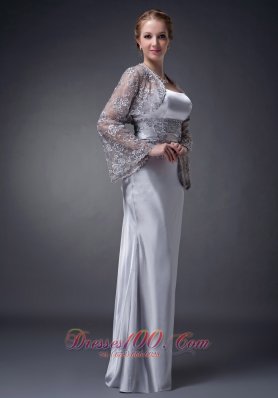 Silver Fitted Mother Of The Bride Dress With Open Back