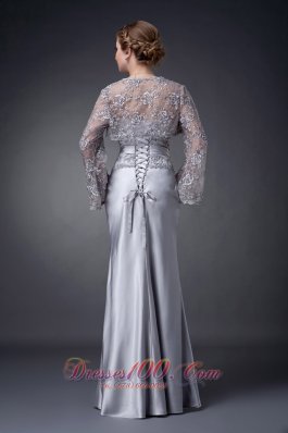 Silver Fitted Mother Of The Bride Dress With Open Back