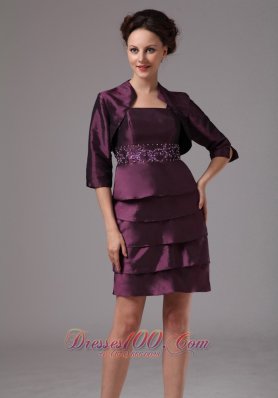 Layered Mothers Dresses For Weddings Dark Purple Short