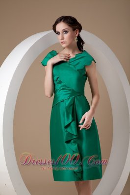 Green Ruffles Cap Sleeves Bridesmaid Mother Dress