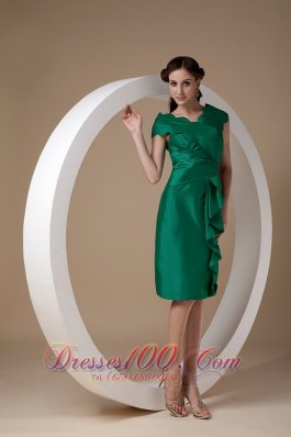 Green Ruffles Cap Sleeves Bridesmaid Mother Dress