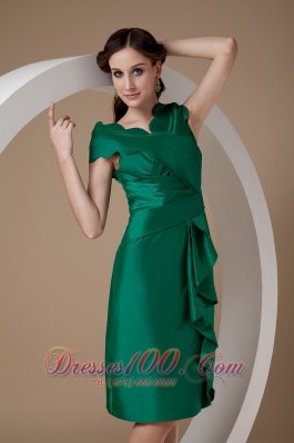 Green Ruffles Cap Sleeves Bridesmaid Mother Dress