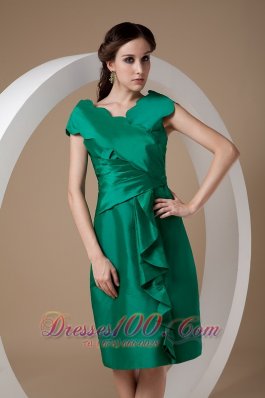 Green Ruffles Cap Sleeves Bridesmaid Mother Dress