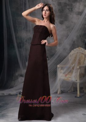 Dark Brown Strapless Bridesmaid Dress Chiffon